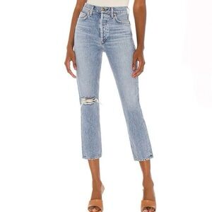 Agolde Riley High Rise Straight Crop Jeans Women’s Size 26 Endeavor Distressed